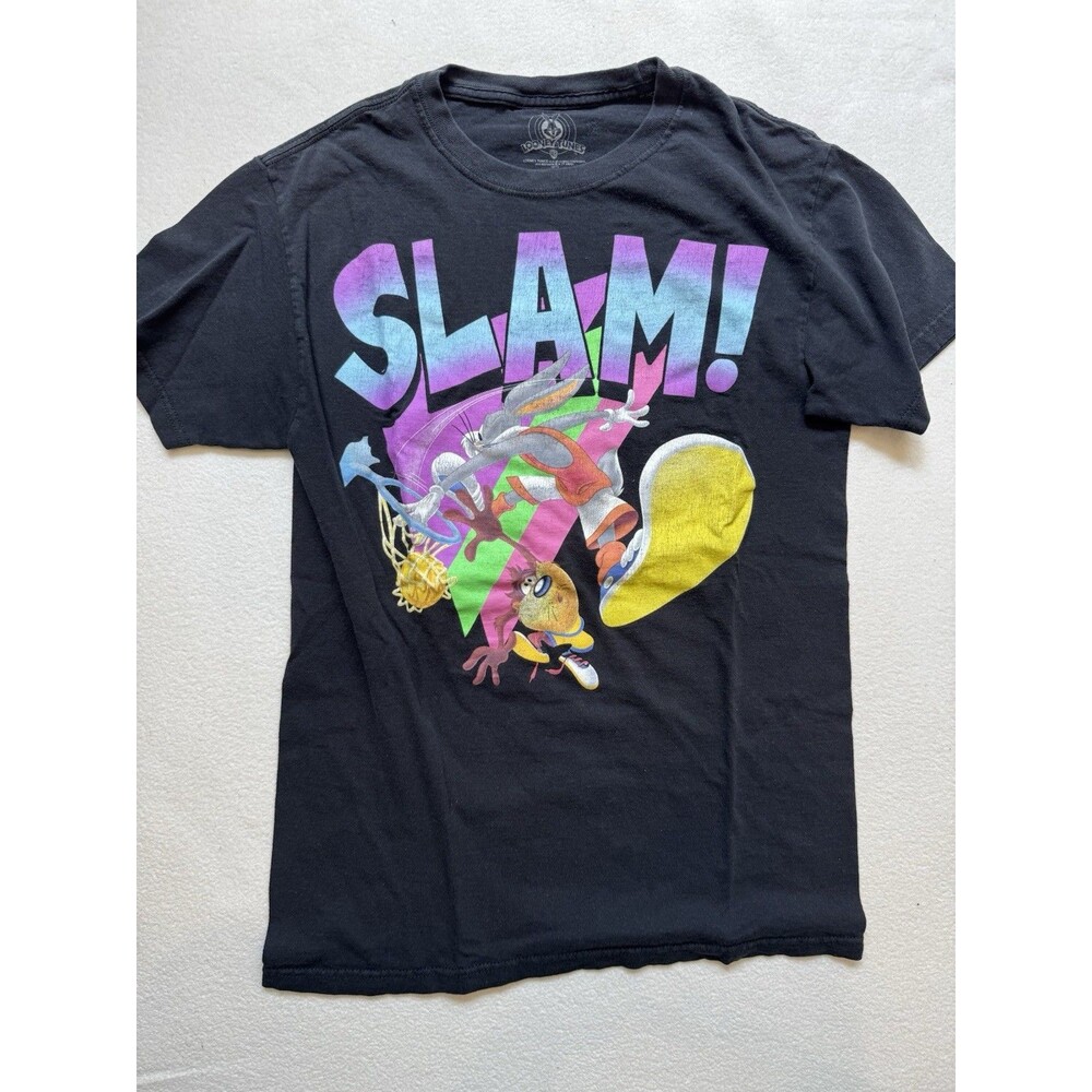 Looney Toons Space Jam Graphic T Shirt Men’s Small Black Jordan 8 Aqua